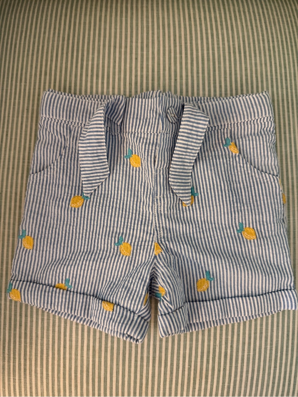 Blue-White Striped Baby Toddler Shorts with Lemon Embroidery